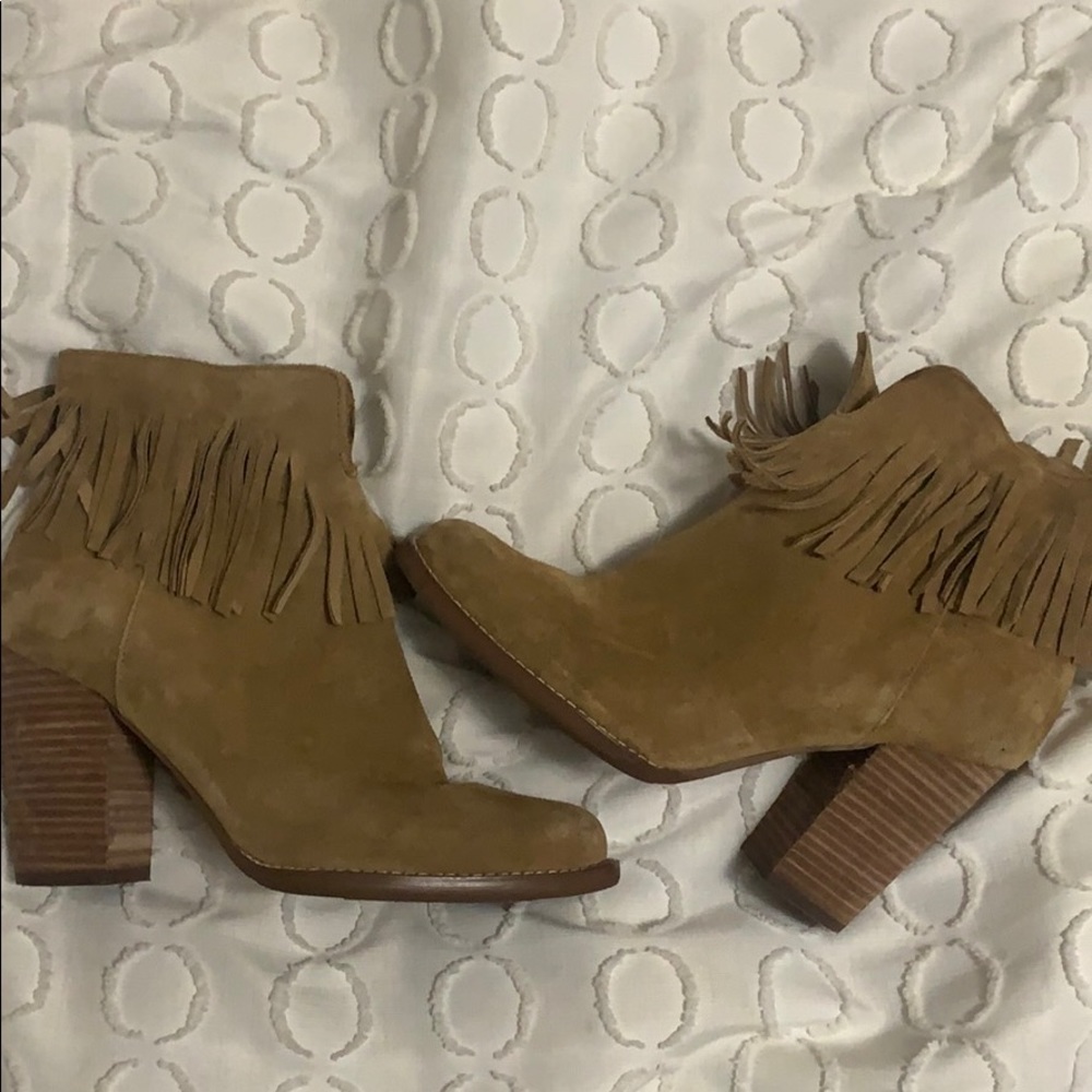 Light Brown Suede Fringe Booties